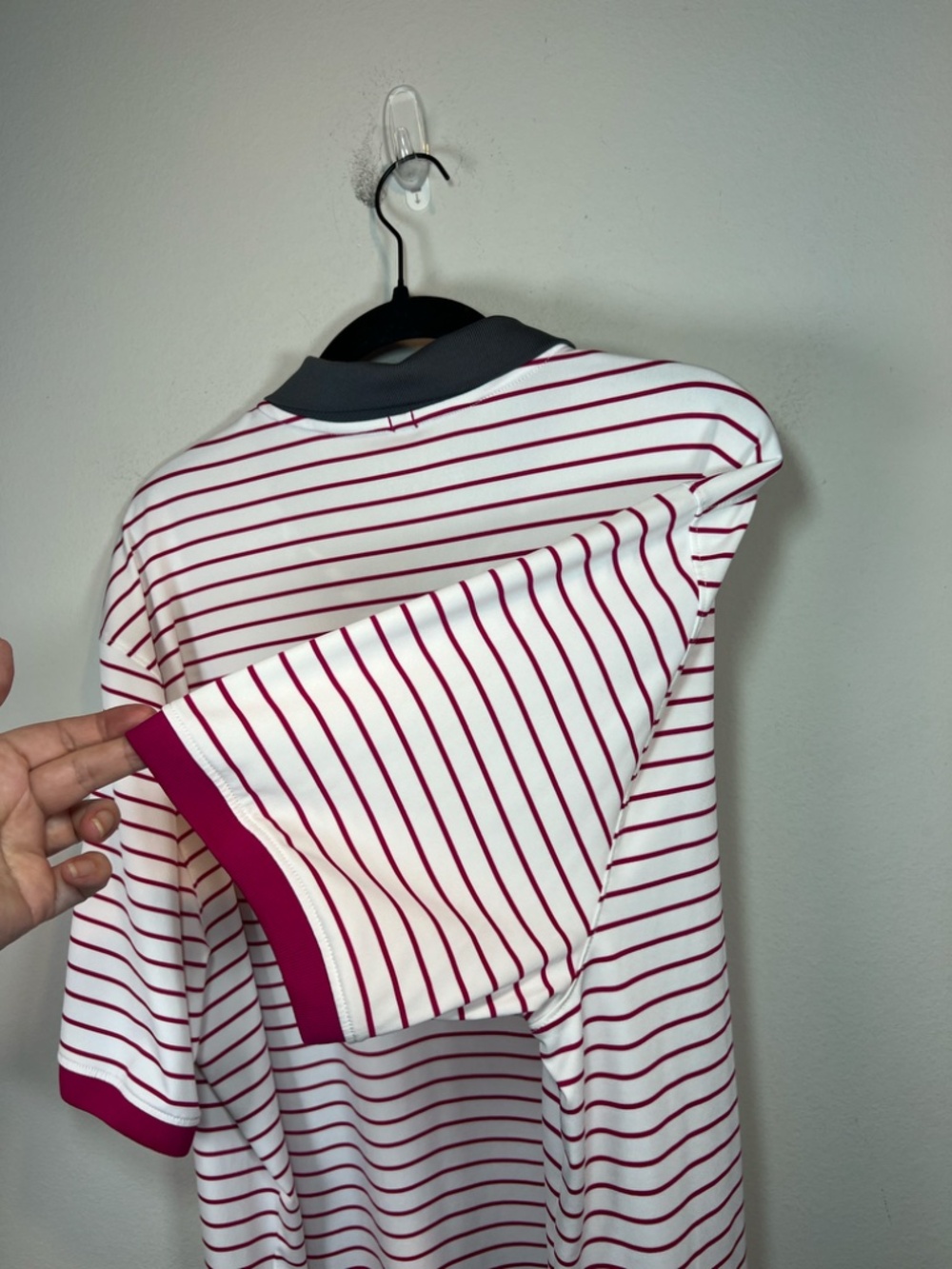 Nike Golf Dri-Fit Polo Shirt Magenta White Stripes Standard Fit Stretch Mens XXL - Picture 10 of 11